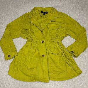 Marc New York Women Lime Green Linen Blend Ruched Blazer Jacket